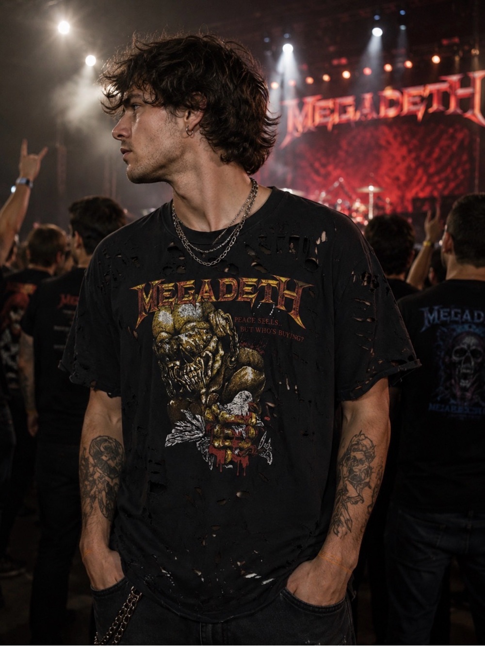 Tultex Black Shredded Distressed Megadeth Wake-Up‎ Dead Tour 1987 Graphic Tee